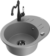 Mexen Kevin 1-compartment granite sink with a drip tray and kitchen mixer tap Carla, Grey - 6517-71-670700-70-B