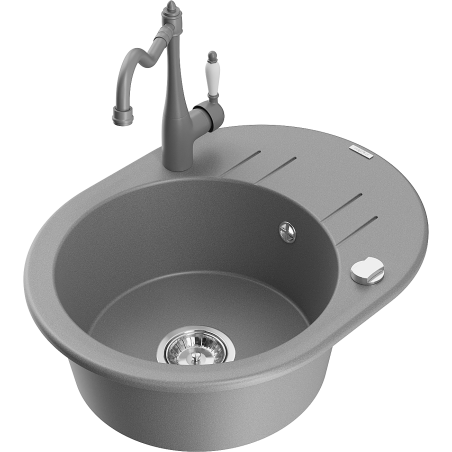 Mexen Kevin granite kitchen sink 1-bowl with drainer and kitchen faucet Carla, gray - 6517-71-670700-71