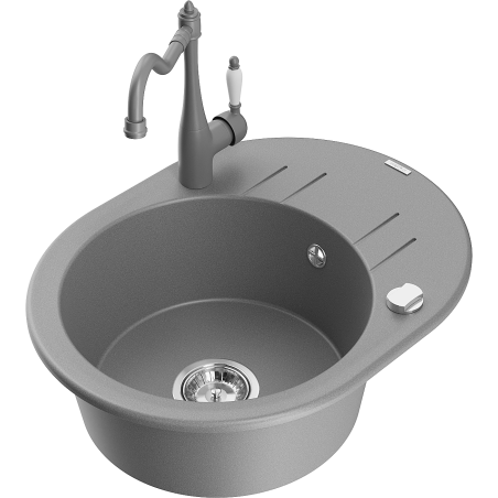 Mexen Kevin Granite Sink 1-Bowl with Drainer and Kitchen Faucet Carla, Gray - 6517-71-670700-71