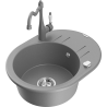 Mexen Kevin Granite Sink 1-Bowl with Drainer and Kitchen Faucet Carla, Gray - 6517-71-670700-71