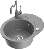 Mexen Kevin 1-compartment granite sink with a drip tray and kitchen mixer tap Carla, Grey - 6517-71-670700-71