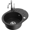 Mexen Kevin 1-compartment granite sink with a drip tray and kitchen mixer tap Carla, Black/Silver metallic - 6517-73-670700-00