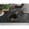 Mexen Kevin granite sink 1-bowl with drainer and kitchen faucet Carla, black/silver metallic - 6517-73-670700-50