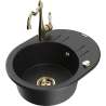 Mexen Kevin granit sink 1-bowl with drainer and kitchen faucet Carla, black/silver metallic - 6517-73-670700-50