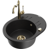 Mexen Kevin granite sink, 1-basin with drainer and Carla kitchen tap, black/silver metallic - 6517-73-670700-50