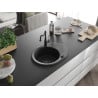 Mexen Kevin 1-bowl granite sink with drainer and kitchen faucet Carla, black/silver metallic - 6517-73-670700-70-B