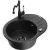 Mexen Kevin 1-bowl granite sink with drainer and kitchen faucet Carla, black/silver metallic - 6517-73-670700-70-B
