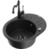 Mexen Kevin 1-compartment granite sink with a drip tray and kitchen mixer tap Carla, Black/Silver metallic - 6517-73-670700-70-B