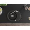 Mexen Kevin single-bowl granite sink with drainer and Carla kitchen tap, black/gold metallic - 6517-75-670700-00
