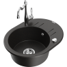 Mexen Kevin 1-compartment granite sink with a drip tray and kitchen mixer tap Carla, Black/Gold metallic - 6517-75-670700-00
