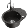 Mexen Kevin single-bowl granite sink with drainer and Carla kitchen tap, black/gold metallic - 6517-75-670700-00