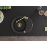 Mexen Kevin 1-bowl granite sink with drainer and Carla kitchen tap, black/gold metallic - 6517-75-670700-50