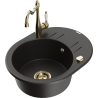 Mexen Kevin 1-bowl granite sink with drainer and Carla kitchen tap, black/gold metallic - 6517-75-670700-50