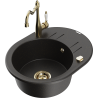 Mexen Kevin 1-compartment granite sink with a drip tray and kitchen mixer tap Carla, Black/Gold metallic - 6517-75-670700-50