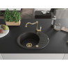 Mexen Kevin granite kitchen sink with 1 bowl, drainer, and faucet Carla, black/gold metallic - 6517-75-670700-50