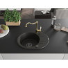 Mexen Kevin 1-bowl granite sink with drainer and Carla kitchen faucet, black/gold metallic - 6517-75-670700-50-B