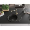 Mexen Kevin granite sink 1-bowl with drainer and kitchen faucet Carla, black/gold metallic - 6517-75-670700-50-B