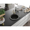 Mexen Kevin granite sink 1-bowl with drainer and kitchen faucet Carla, black/gold metallic - 6517-75-670700-50-B