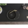 Mexen Kevin 1-bowl granite sink with drainer and Carla kitchen tap, black/golden metallic - 6517-75-670700-50-B