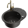 Mexen Kevin granite sink 1-bowl with drainer and kitchen faucet Carla, black/gold metallic - 6517-75-670700-50-B
