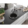 Mexen Kevin granite sink 1-bowl with drainer and kitchen faucet Carla, black/gold metallic - 6517-75-670700-70