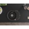 Mexen Kevin 1-bowl granite sink with drainer and Carla kitchen tap, black/gold metallic - 6517-75-670700-70