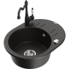 Mexen Kevin 1-compartment granite sink with a drip tray and kitchen mixer tap Carla, Black/Gold metallic - 6517-75-670700-70