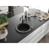 Mexen Kevin 1-bowl granite sink with drainer and kitchen faucet Carla, black/gold metallic - 6517-75-670700-70-B
