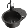 Mexen Kevin 1-bowl granite sink with drainer and kitchen faucet Carla, black/gold metallic - 6517-75-670700-70-B