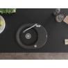 Mexen Kevin granite sink with 1 bowl, drainer, and Carla kitchen faucet, speckled black - 6517-76-670700-00