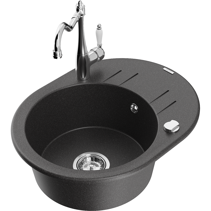 Mexen Kevin 1-compartment granite sink with a drip tray and kitchen mixer tap Carla, spotted black - 6517-76-670700-00