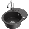 Mexen Kevin granite sink 1-bowl with drainer and Carla kitchen tap, black spotted - 6517-76-670700-00