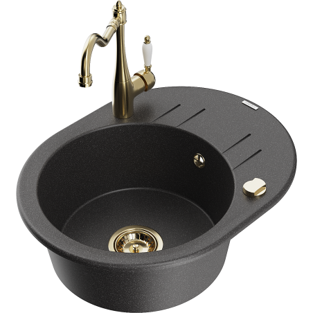 Mexen Kevin single-bowl granite sink with drainer and kitchen faucet Carla, black speckled - 6517-76-670700-50