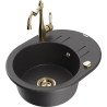 Mexen Kevin granite sink 1-bowl with drainer and Carla kitchen tap, black speckled - 6517-76-670700-50