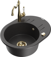 Mexen Kevin 1-compartment granite sink with a drip tray and kitchen mixer tap Carla, spotted black - 6517-76-670700-50