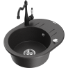 Mexen Kevin 1-compartment granite sink with a drip tray and kitchen mixer tap Carla, spotted black - 6517-76-670700-70