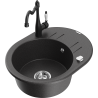 Mexen Kevin granite kitchen sink 1-bowl with drainer and kitchen faucet Carla, black speckled - 6517-76-670700-70