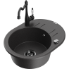 Mexen Kevin 1-compartment granite sink with a drip tray and kitchen mixer tap Carla, spotted black - 6517-76-670700-70-B