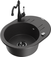 Mexen Kevin 1-compartment granite sink with a drip tray and kitchen mixer tap Carla, spotted black - 6517-76-670700-70-B