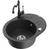 Mexen Kevin 1-Bowl Granite Sink with Drainer and Carla Kitchen Faucet, Black Speckled - 6517-76-670700-76