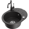 Mexen Kevin 1-compartment granite sink with a drip tray and kitchen mixer tap Carla, spotted black - 6517-76-670700-76