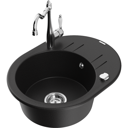 Mexen Kevin granite kitchen sink 1-bowl with drainer and kitchen faucet Carla, black - 6517-77-670700-00
