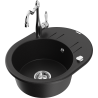 Mexen Kevin Granite Kitchen Sink 1-Bowl with Drainer and Carla Faucet, Black - 6517-77-670700-00