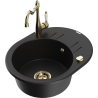 Mexen Kevin granite kitchen sink 1-bowl with drainer and kitchen faucet Carla, black - 6517-77-670700-50