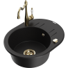 Mexen Kevin granite sink single-bowl with drainer and kitchen faucet Carla, black - 6517-77-670700-50
