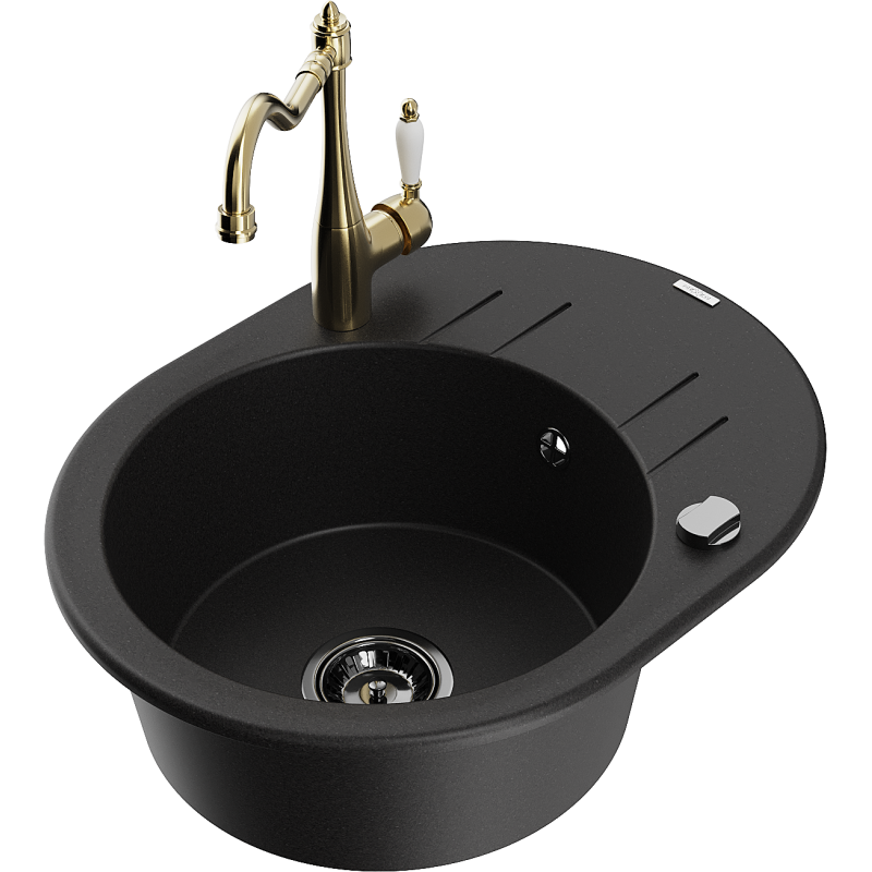 Mexen Kevin 1-compartment granite sink with a drip tray and kitchen mixer tap Carla, Black - 6517-77-670700-50-B