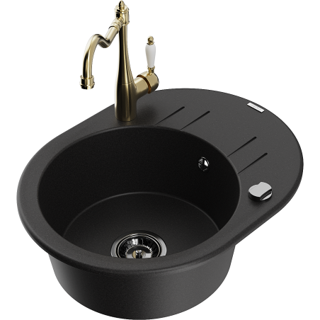 Mexen Kevin granite 1-bowl sink with drainer and kitchen faucet Carla, black - 6517-77-670700-50-B