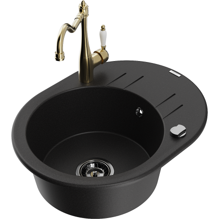 Mexen Kevin granite sink single-bowl with drainer and kitchen faucet Carla, black - 6517-77-670700-50-B