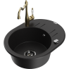 Mexen Kevin granite sink single-bowl with drainer and kitchen faucet Carla, black - 6517-77-670700-50-B