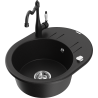 Mexen Kevin granite kitchen sink 1-bowl with drainer and Carla faucet, black - 6517-77-670700-70